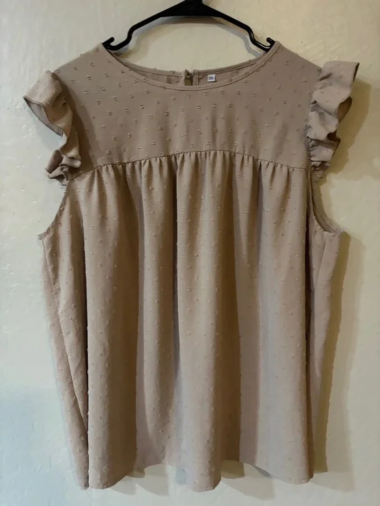 Neutral Ruffle Sleeve Swiss Dot Tunic Top - Beige - Picture 5 of 8